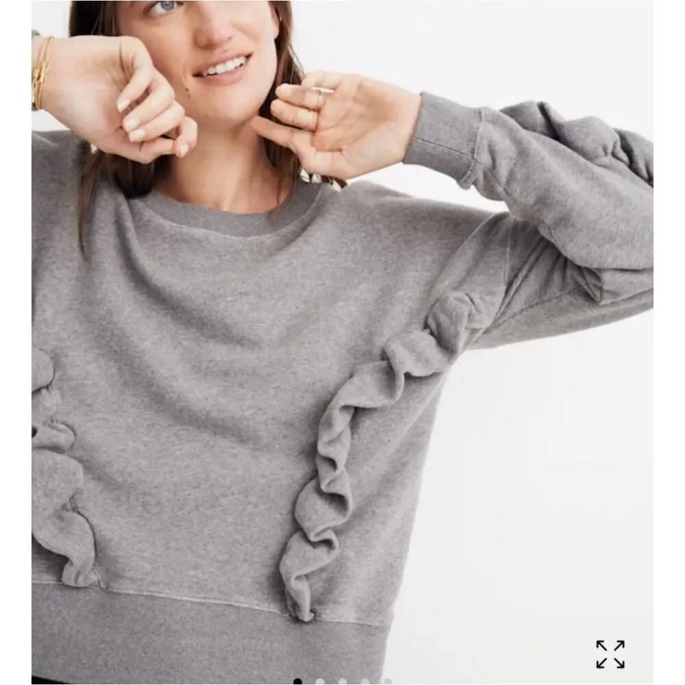 Madewell Mile(s) ruffle oversized crew neck drop shoulder sweatshirt sz XXS